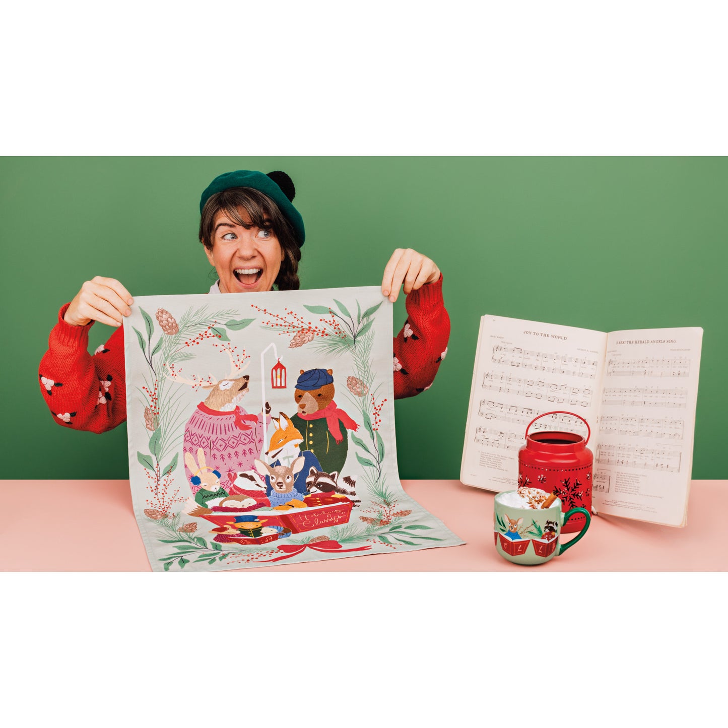 Woodland Carolers Christmas Mug and Dishtowel Set