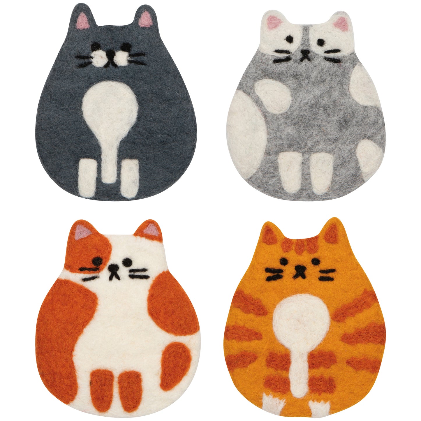 Cat Club Felt Coasters Set of 4 Assorted
