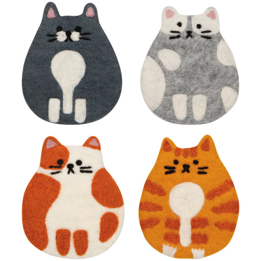 Cat Club Felt Coasters Set of 4 Assorted