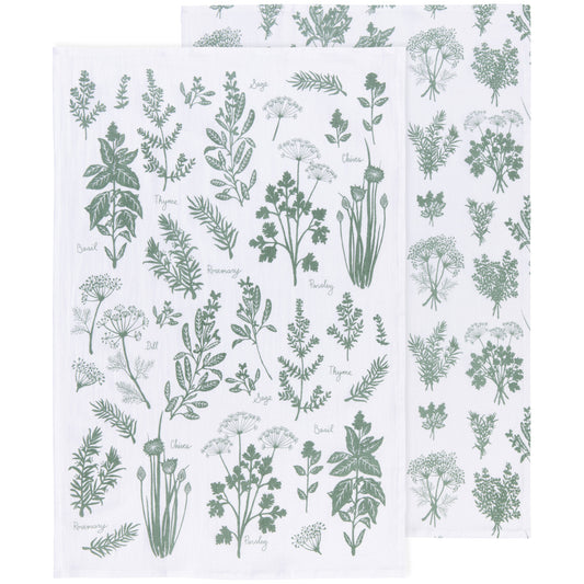 Fresh Herbs Elm Green Floursack Dishtowels Set of 2
