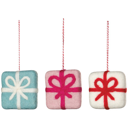 Presents Felt Christmas Tree Ornaments - 3 Assorted Styles