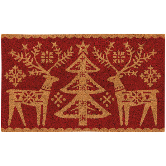 Folk Forest Christmas Monochrome Doormat