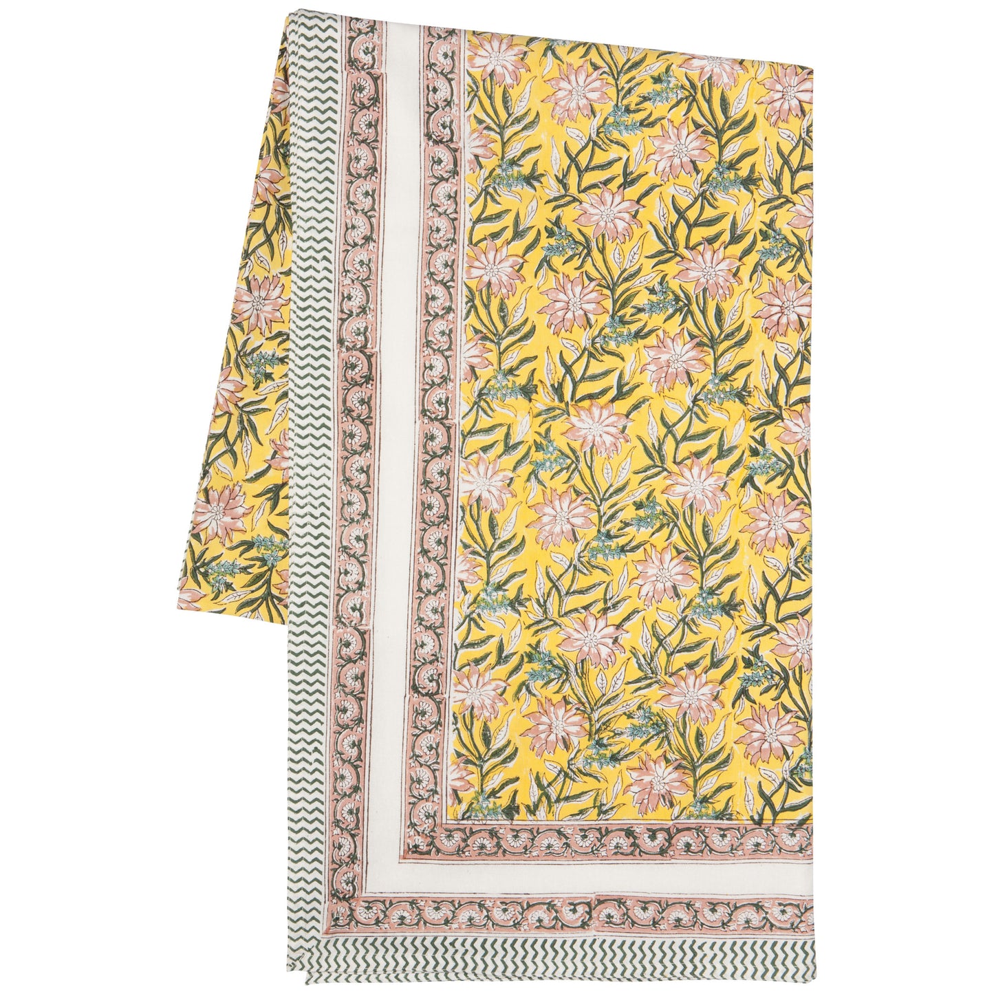 Clematis Block Print Tablecloth 90 x 60 inch