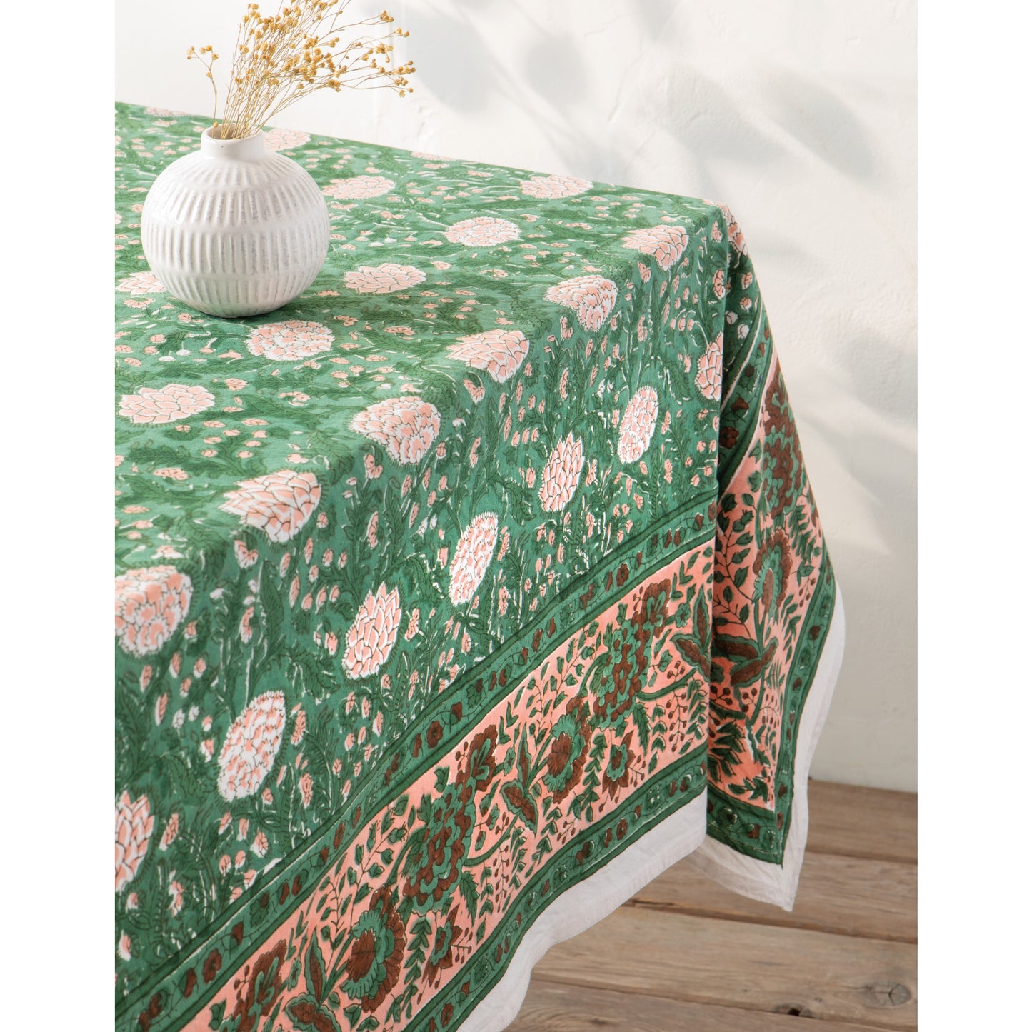 Peony Block Print Tablecloth 60 x 90 inch