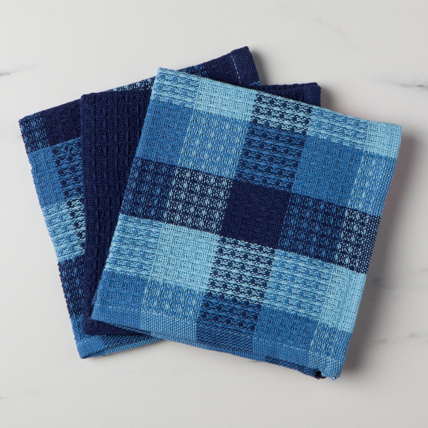 Check Indigo Waffle Dishcloths Set of 3