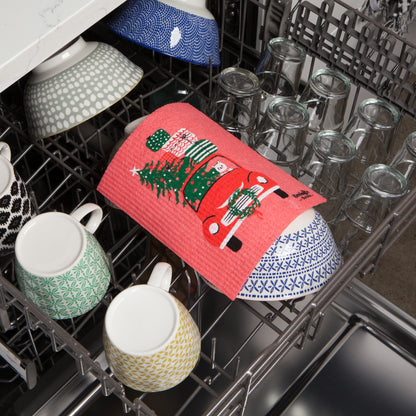 Winter Wheels Cat Swedish Dishcloth