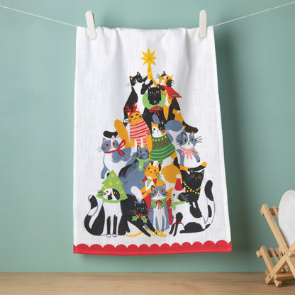 Kitty Carol Christmas Dishtowel