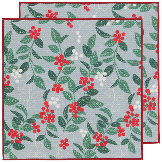 Merry Berry Christmas Recycled Microfibre Dishcloths Set of 2