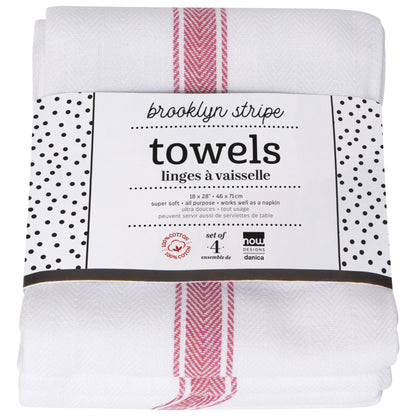 Brooklyn Stripe Poppy Red Dishtowels Set of 4