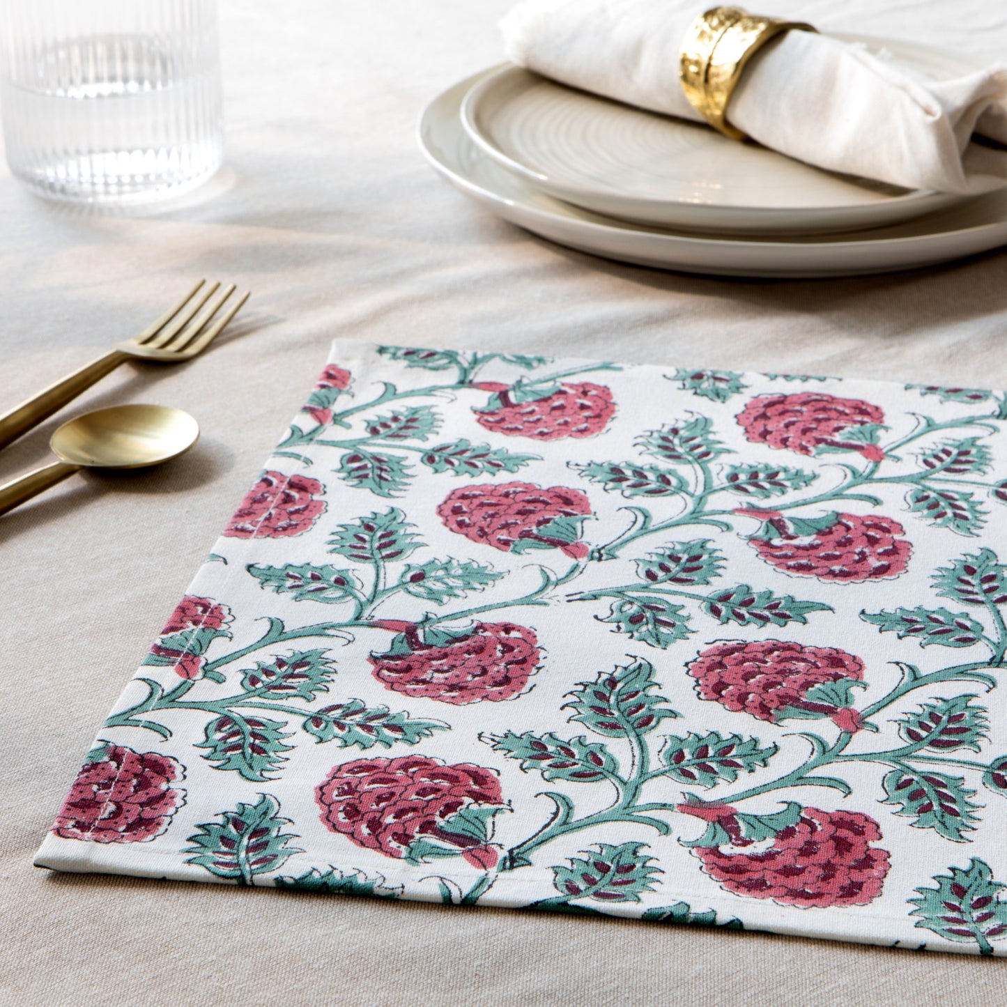 Carnation Block Print Placemats Set of 4