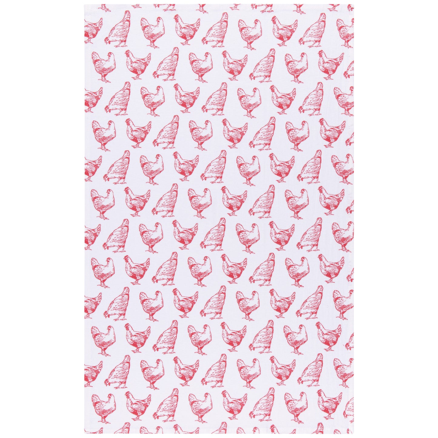 Chickens Print Red Floursack Dishtowels Set of 2