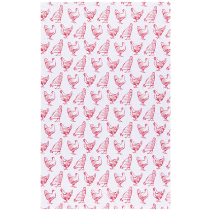 Chickens Print Red Floursack Dishtowels Set of 2