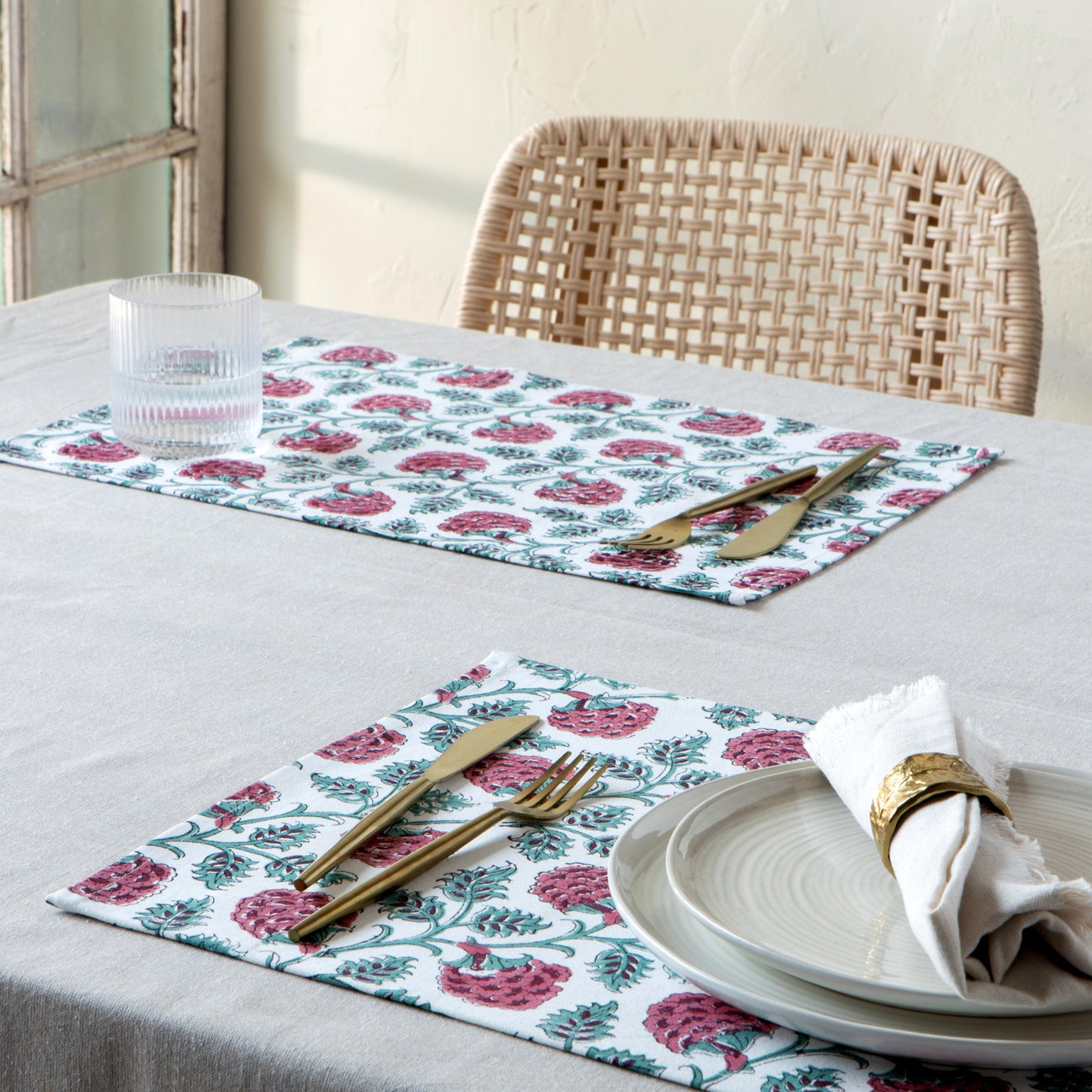 Carnation Block Print Placemats Set of 4