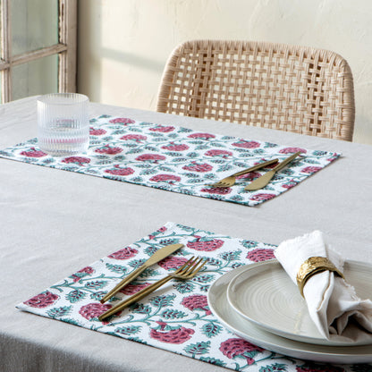 Carnation Block Print Placemats Set of 4