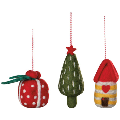 Yuletide Felt Christmas Tree Ornaments -  3 Assorted Styles