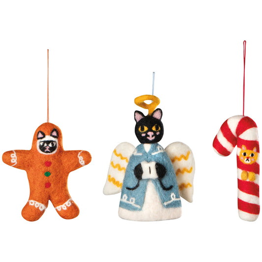 Bauble Cats Felt Christmas Tree Ornaments - 3 Assorted Styles