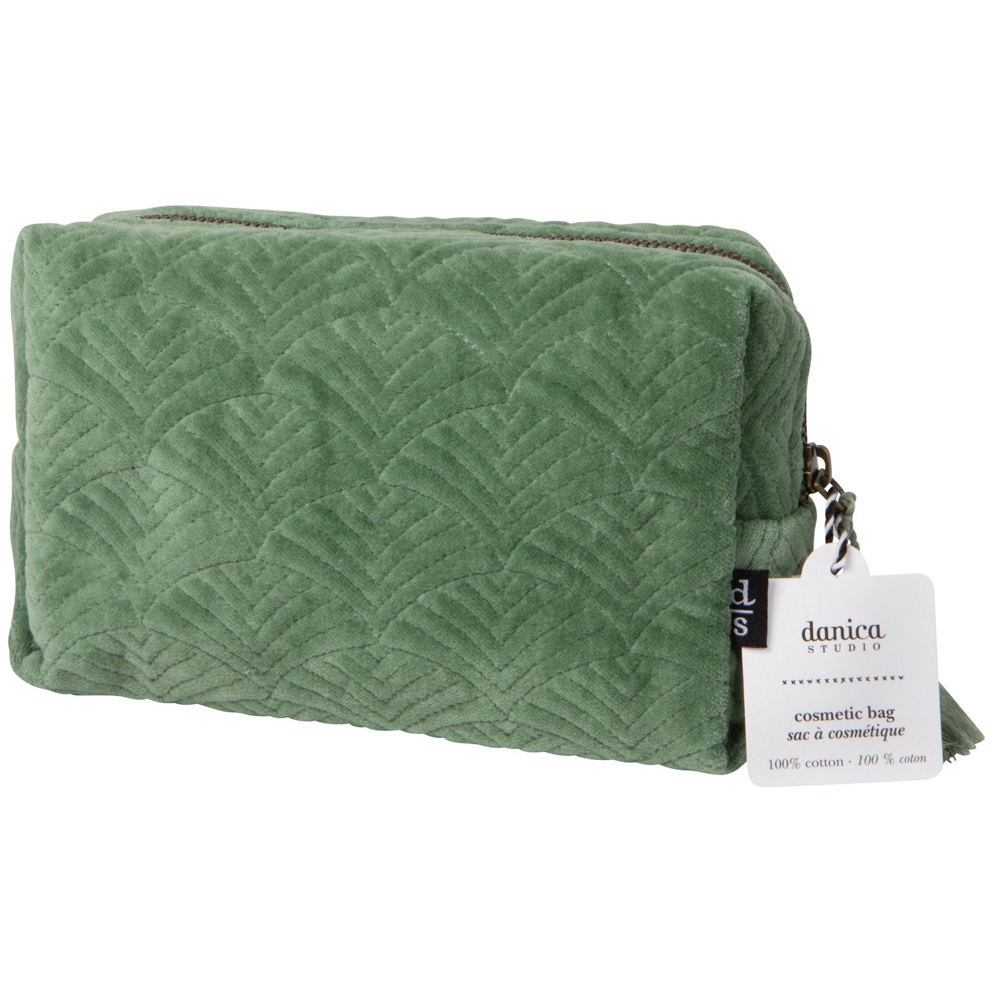 Jade Quilted Velvet Cosmetic Bag