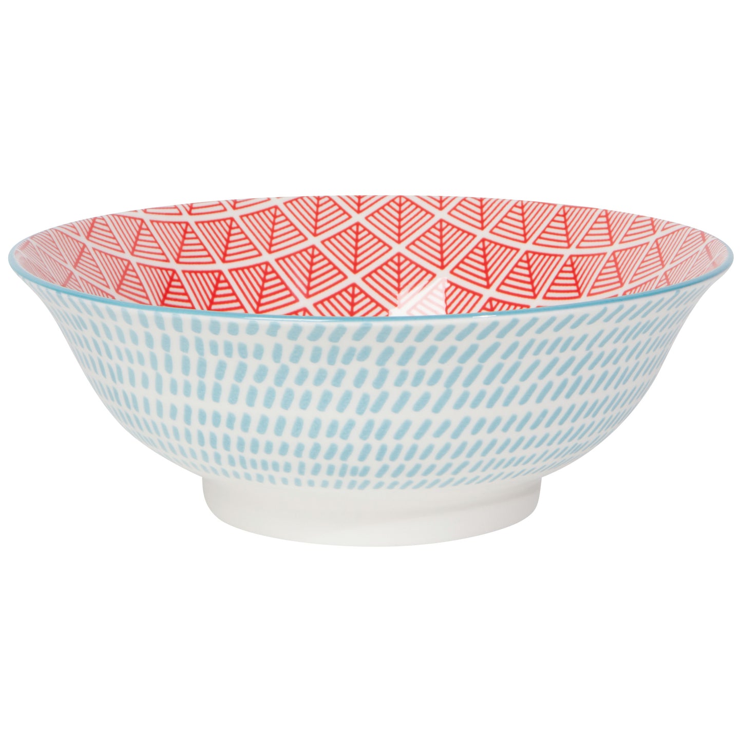 Blue Red Dash Stamped Bowl 8 Inch