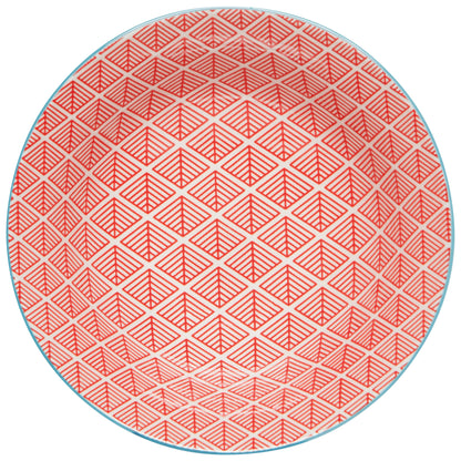Blue Red Dash Stamped Bowl 8 Inch