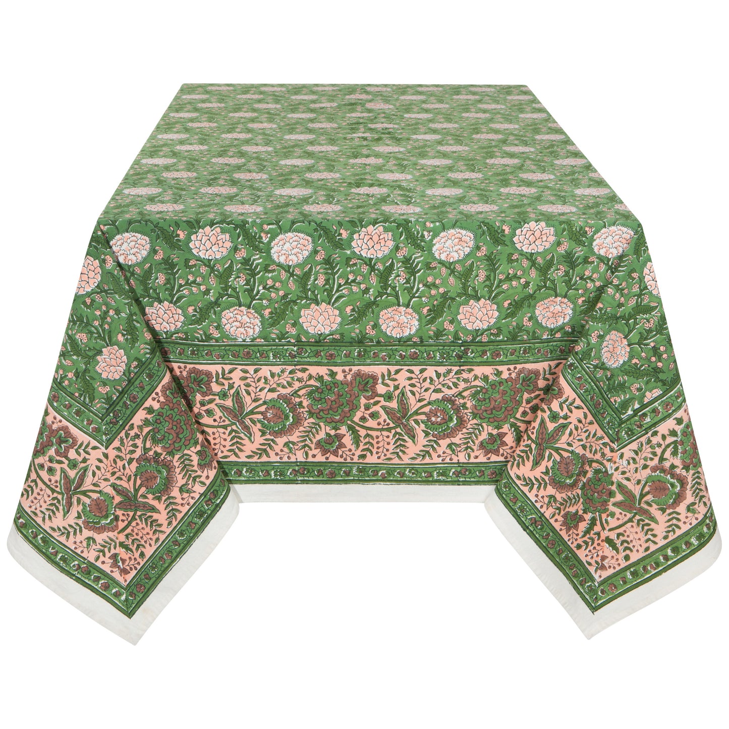 Peony Block Print Tablecloth 60 x 90 inch