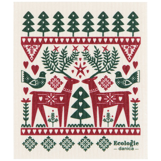 Folk Forest Christmas Swedish Dishcloth