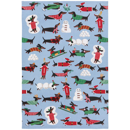 Dashing Dachshunds Christmas Dishtowel