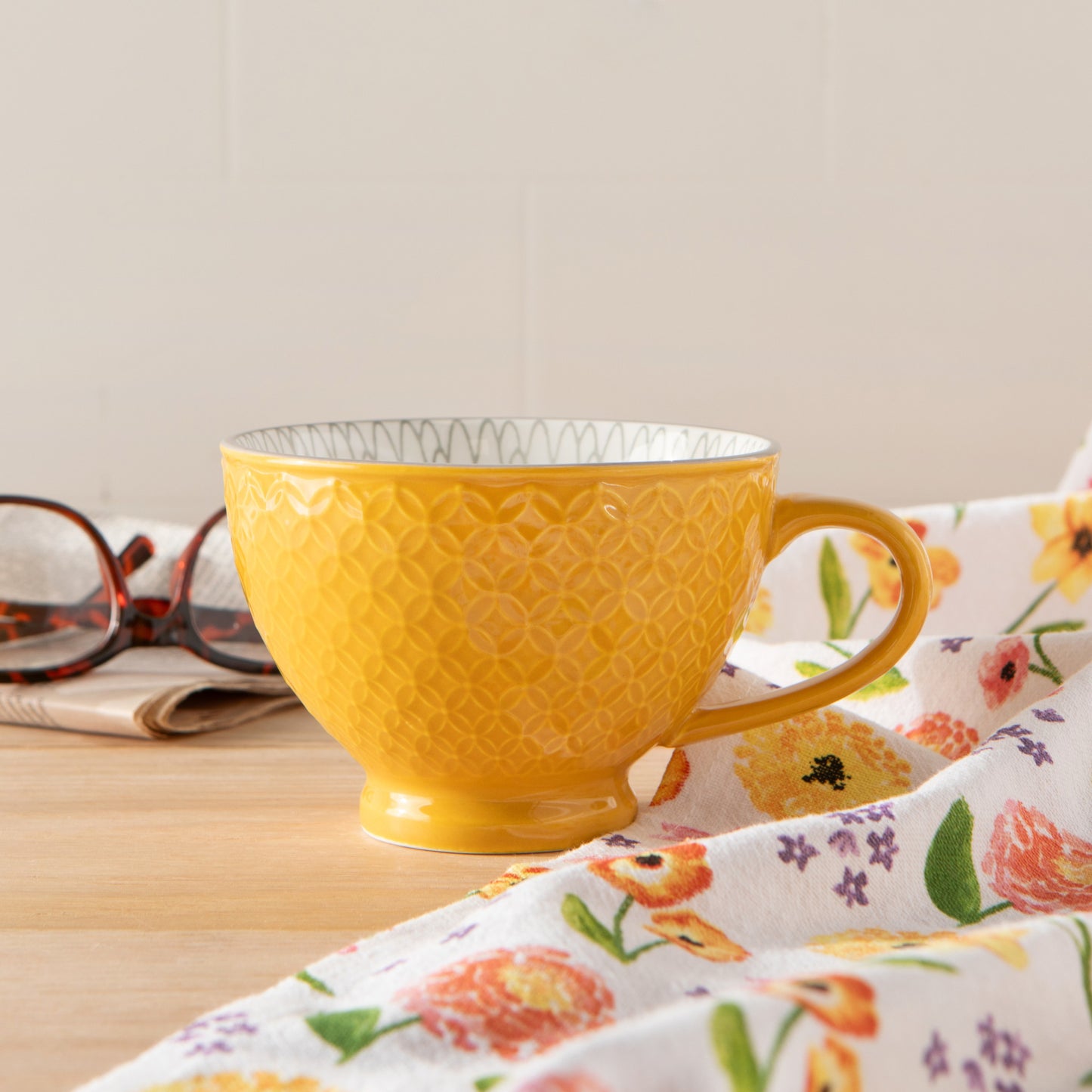Yellow Stamped Latte Mug