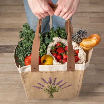 Lavender Large Burlap Shopping Bag