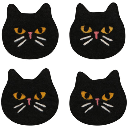 Black Cat Felt Coasters Set of 4