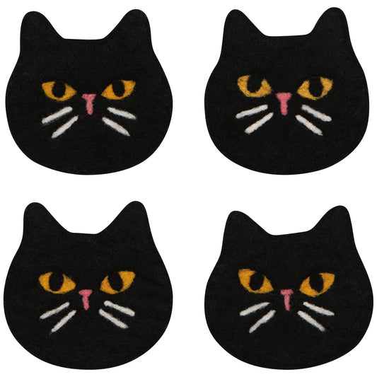 Black Cat Felt Coasters Set of 4