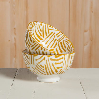 Ochre Lines Stamped Bowl 4 inch