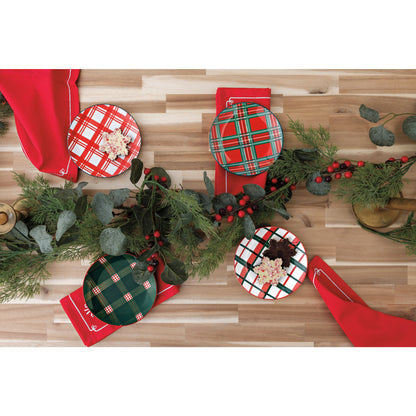 Holiday Plaid Appetizer Christmas Plates Set of 4
