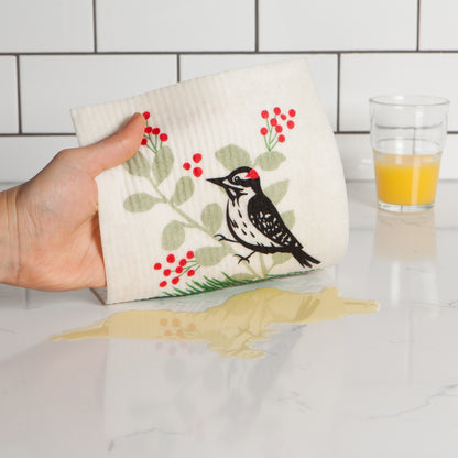 Forest Woodpecker Swedish Dishcloth