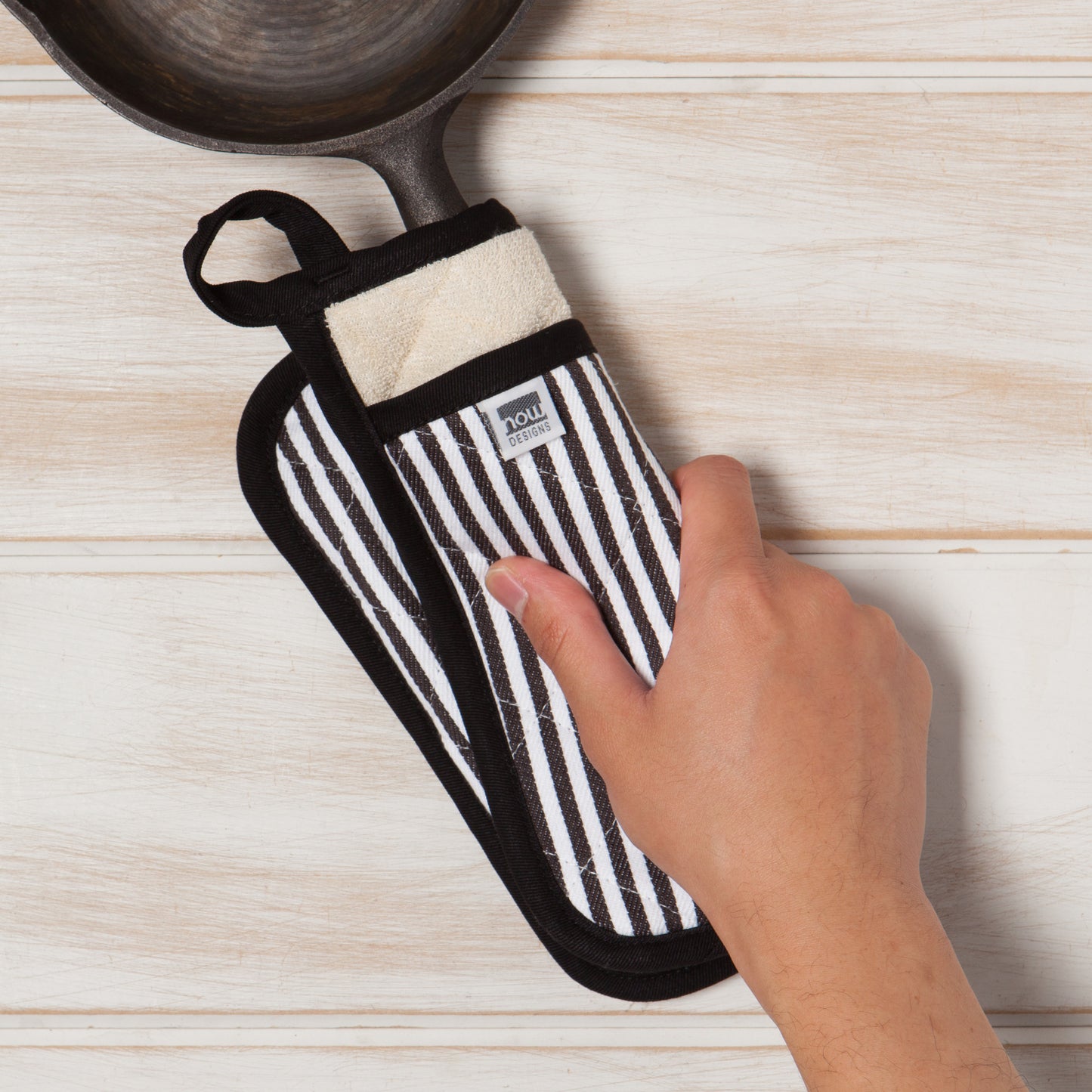 Superior Black Narrow Stripe Pocket Potholder