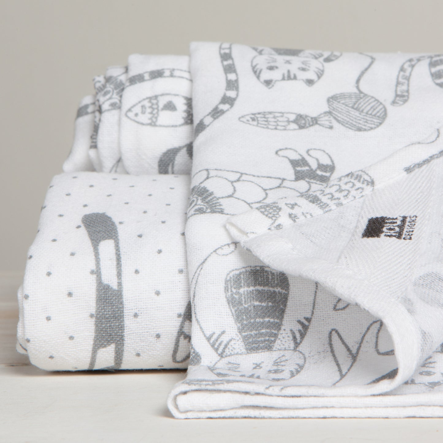 Cat Print London Gray Floursack Dishtowels Set of 2