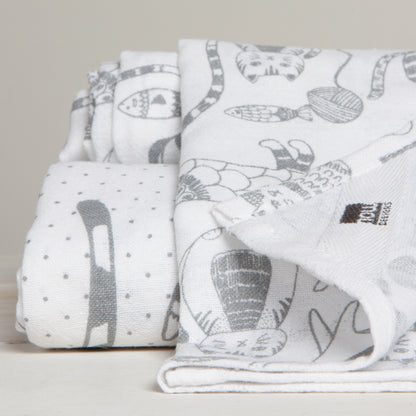 Cat Print London Gray Floursack Dishtowels Set of 2