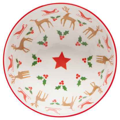Santa's Reindeer Stamped Christmas Bowl 4 inch