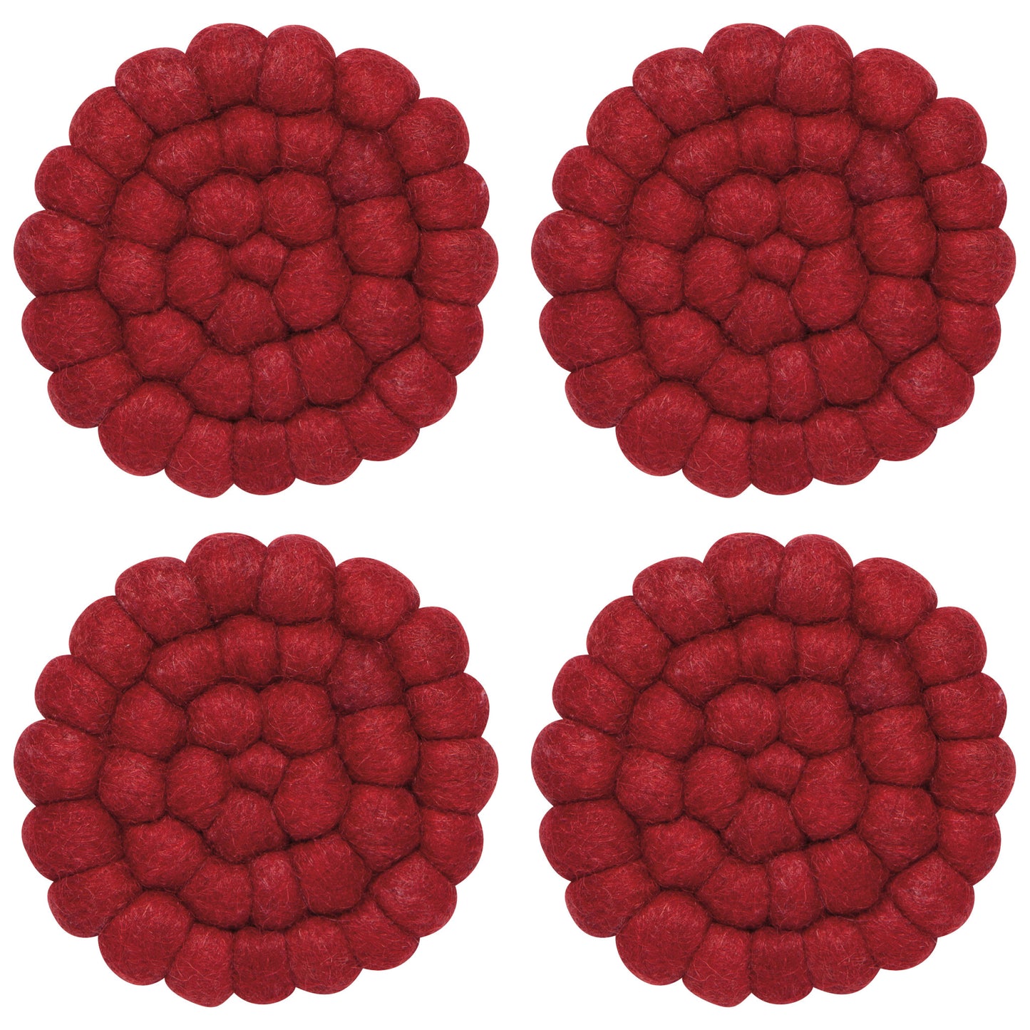 Chili Wool Felt Ball Coasters Set of 4