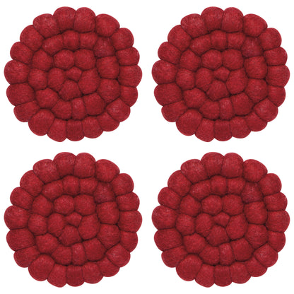 Chili Wool Felt Ball Coasters Set of 4