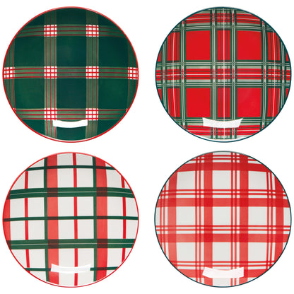 Holiday Plaid Appetizer Christmas Plates Set of 4