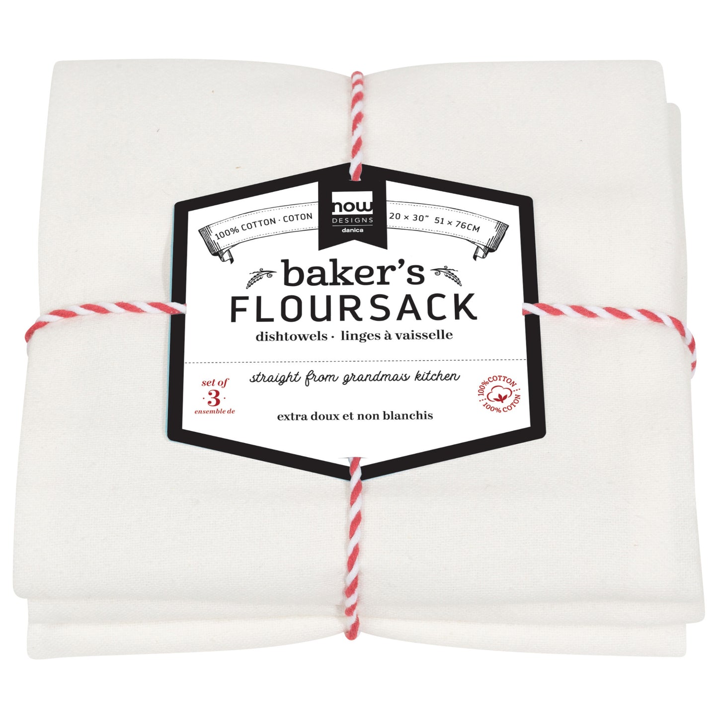 Unbleached Cotton Baker's Floursack Dishtowels Set of 3