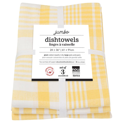 Lemon Yellow Jumbo Dishtowels Set of 3