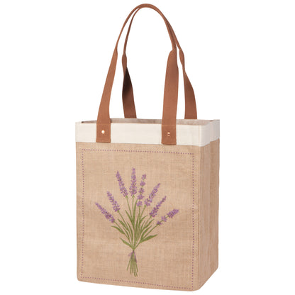 Lavender Large Burlap Shopping Bag