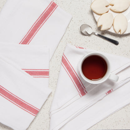 Brooklyn Stripe Poppy Red Dishtowels Set of 4