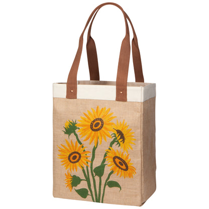 Sunflower Splendor Large Burlap Shopping Bag