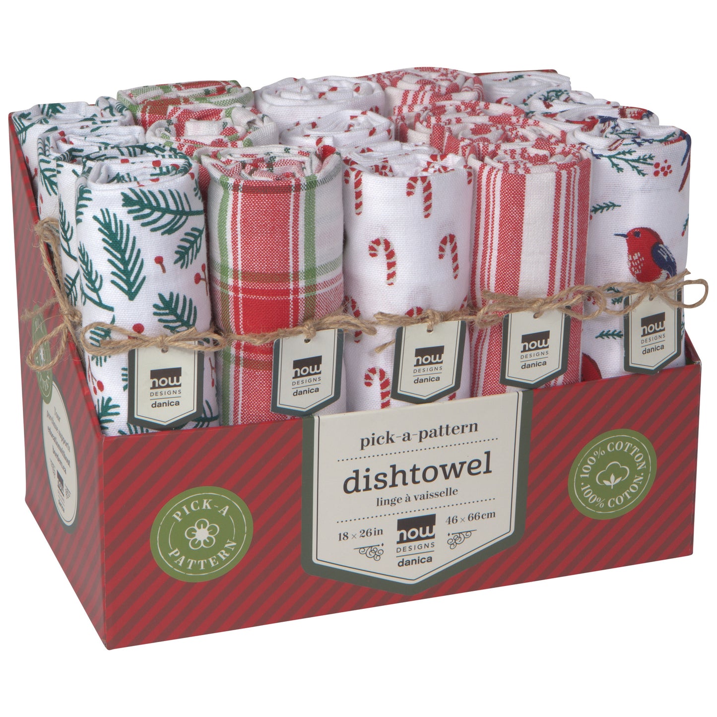 Merry & Bright Christmas Dishtowel Counter Display - 20 Assorted