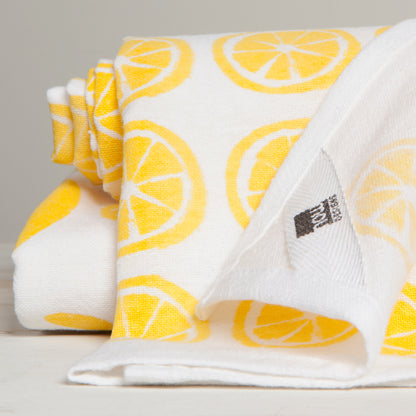 Lemon Print Yellow Floursack Dishtowels Set of 2