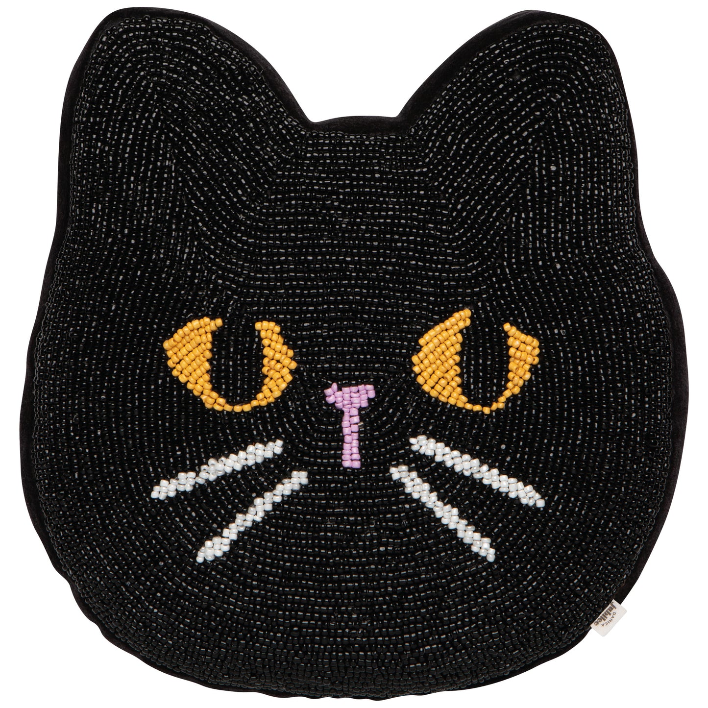 Black Cat Beaded Throw Pillow