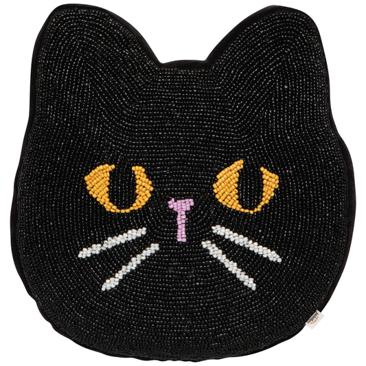 Black Cat Beaded Throw Pillow