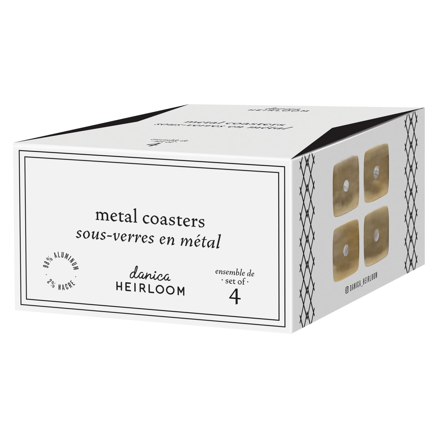 Nacre-Gold Metal Coasters Set of 4